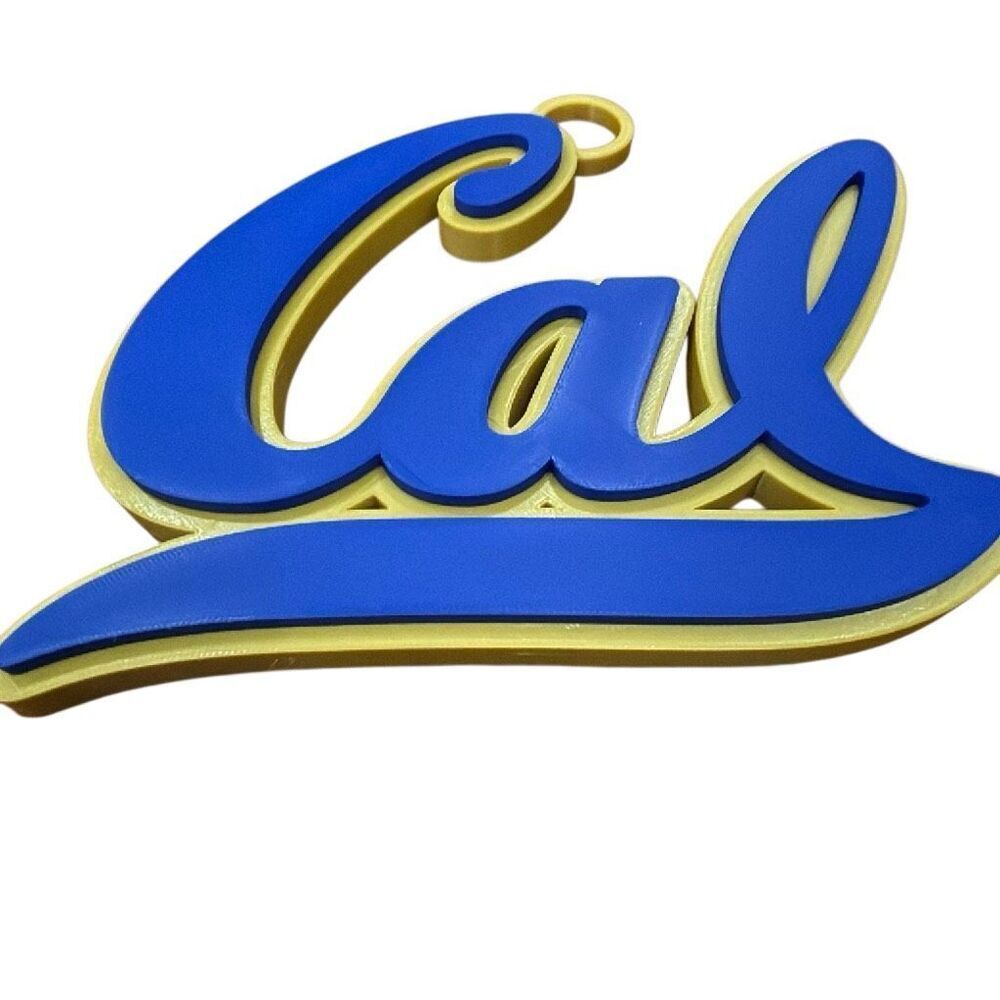 Oversized Cal Script Logo Pendant — Gold & Blue Colorblock Statement Chain Piece